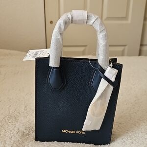 Michael Kors Mercer XS Navy Blue Shopper Xbody Leather Tote Bag